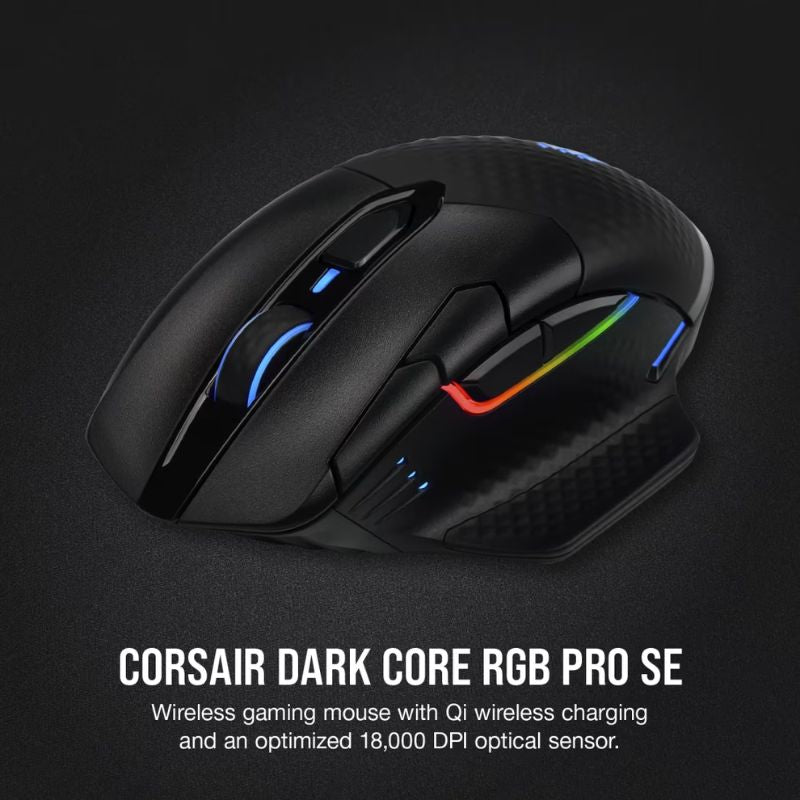 Load image into Gallery viewer, CORSAIR Dark CORE RGB PRO SE Wireless FPS/MOBA Gaming Mouse with Qi Wireless Charging – 18,000 DPI – 8 Programmable Buttons – Sub-1ms Wireless – iCUE Compatible – PC, Mac, PS5, PS4, Xbox
