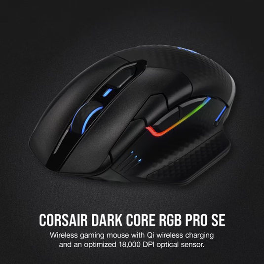 CORSAIR Dark CORE RGB PRO SE Wireless FPS/MOBA Gaming Mouse with Qi Wireless Charging – 18,000 DPI – 8 Programmable Buttons – Sub-1ms Wireless – iCUE Compatible – PC, Mac, PS5, PS4, Xbox