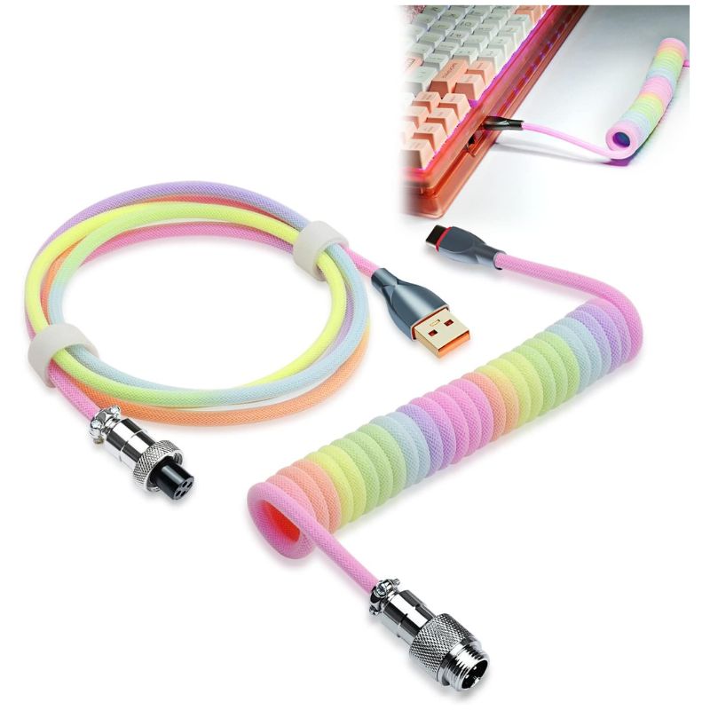 Custom Coiled 1.8M USB C Cable for Gaming Keyboard, Double-Sleeved Mechanical Keyboard Cable with Detachable Metal Aviator - i-Station Mobile Phone & Electronic Device Repair and Accessories