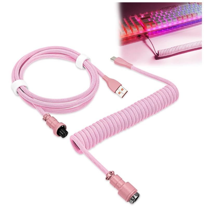 Load image into Gallery viewer, Custom Coiled 1.8M USB C Cable for Gaming Keyboard, Double-Sleeved Mechanical Keyboard Cable with Detachable Metal Aviator
