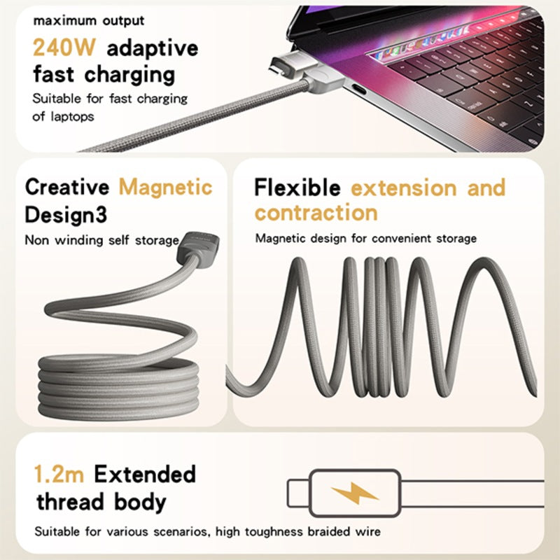 Load image into Gallery viewer, [4in1] 240W Lightning Magnetic Cable Fast Charging for Apple iPhone 16 Pro Max / 16 Pro / 16 Plus PVC Braided Type-C Charger Cord 1.2M
