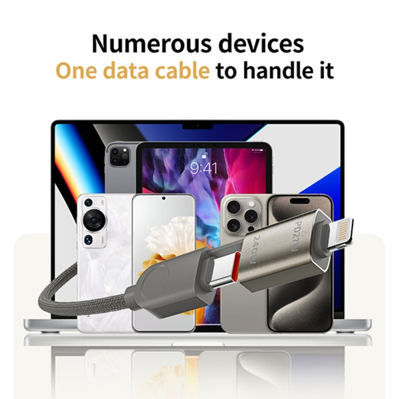 Load image into Gallery viewer, [4in1] 240W Lightning Magnetic Cable Fast Charging for Apple iPhone 16 Pro Max / 16 Pro / 16 Plus PVC Braided Type-C Charger Cord 1.2M
