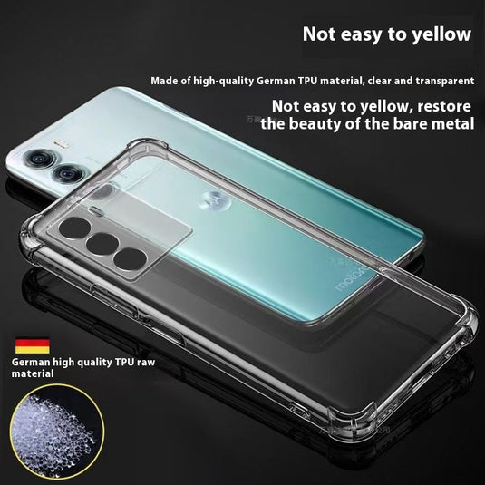 Motorola Moto Edge S30 - AirPillow Cushion Transparent Soft Clear TPU Four Corners Protective Case With 2PC 9H Tempered Glass Screen Protector