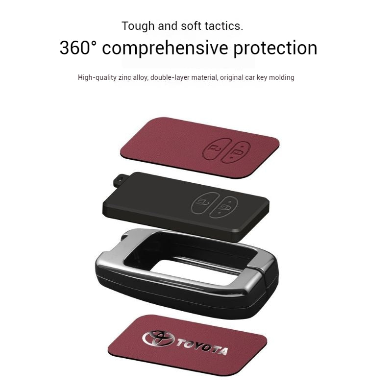 Load image into Gallery viewer, Toyota Full Metal  Coverage + PU Leather Car Key Fob Case Cover For Corolla, Camry, Prado, Avalon
