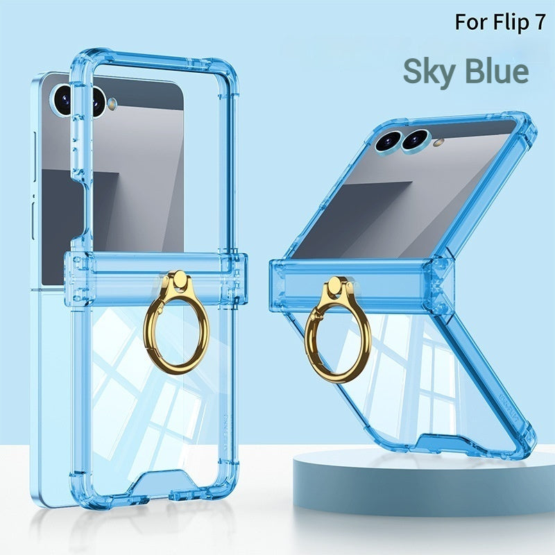 Load image into Gallery viewer, Samsung Galaxy Z Flip7 PC + TPU Full Covered Hinge Transparent Airbag Foldable Ring Case
