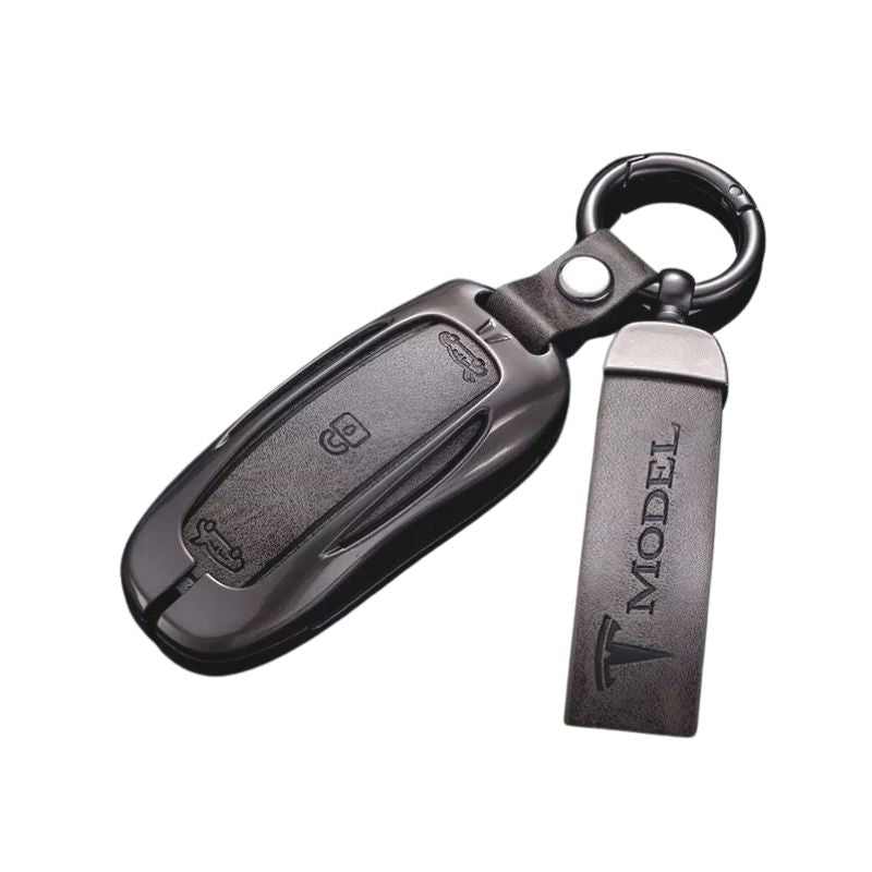 Load image into Gallery viewer, Tesla Metal + PU Leather Smart Car Key Fob Case for Model 3, S, Y, X
