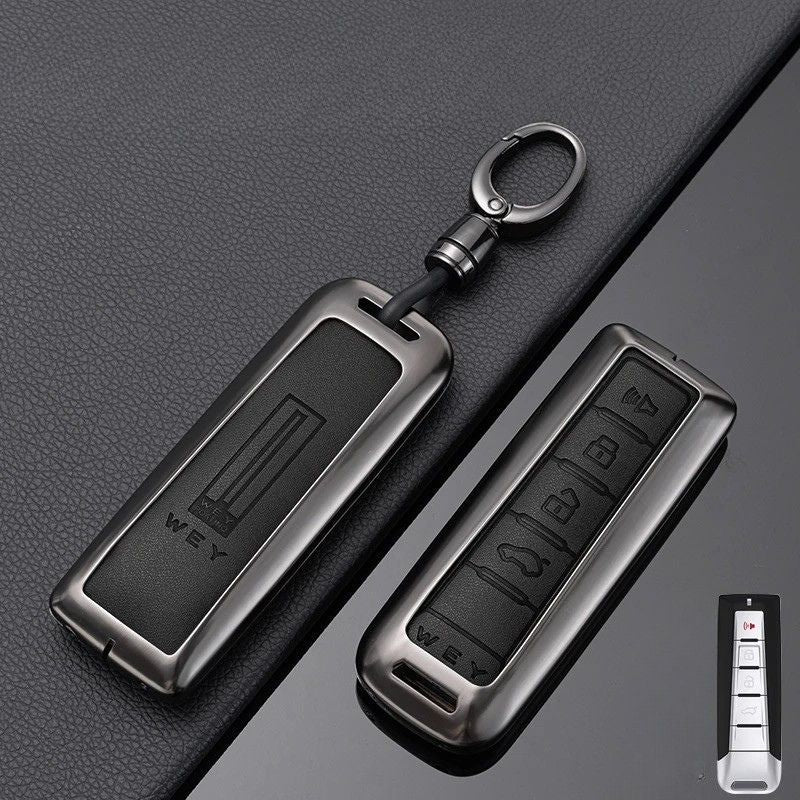 Load image into Gallery viewer, Great Wall Zinc Alloy + PU Leather Car Key Fob Case Cover For WEY VV5, VV6, VV7, Mocha
