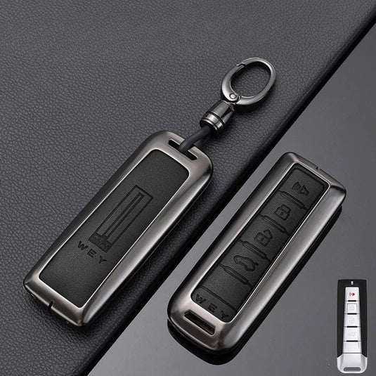 Great Wall Zinc Alloy + PU Leather Car Key Fob Case Cover For WEY VV5, VV6, VV7, Mocha