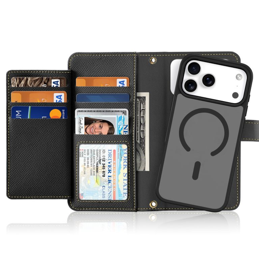 [Detachable][Magsafe Compatible] Apple iPhone 17 Pro / 18 Pro Multi-functional Leather Wallet Case With Card Slot