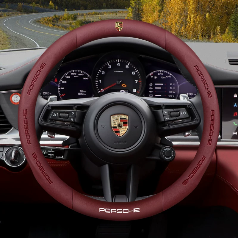 Load image into Gallery viewer, Porsche Luxury Nappa Leather Steering Wheel Cover with Embossed Texture, Sport-Inspired Design For Cayenne, Macan,  Panamera, 718, Taycan, 911 - i-Station Mobile Phone &amp; Electronic Device Repair and Accessories

