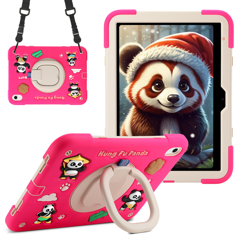 Load image into Gallery viewer, [Built-in Rotating Stand] Apple iPad 10/11&#39;&#39; 10/11th Gen (2022/2025) Panda Silicone Kids Shockproof Case with Shoulder Strap

