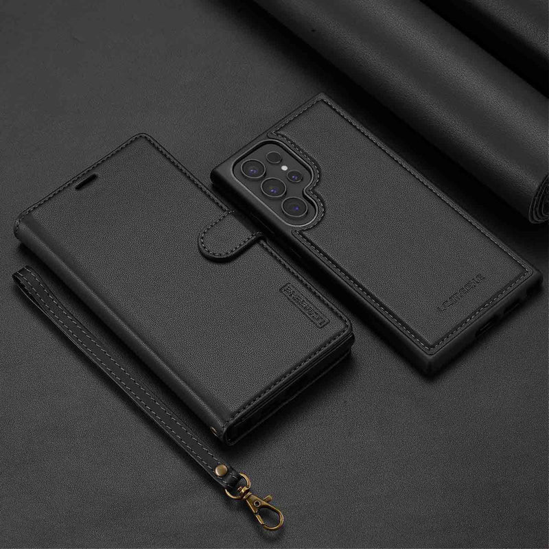 Load image into Gallery viewer, [2-in-1 Detachable][With Card Slot] Samsung Galaxy S23/Ultra/Plus/FE - Magnetic Detachable Flip Leather Essentials Series Case With Lanyard
