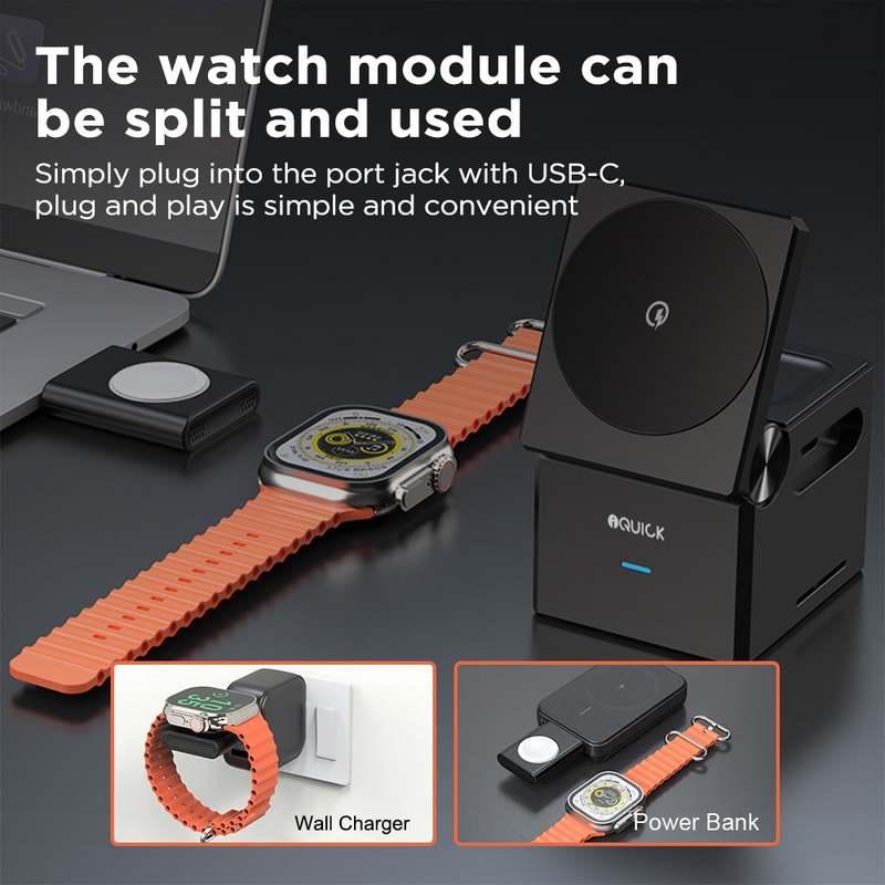 Load image into Gallery viewer, iQuick CUBE T1 3 in 1 Foldable Wireless Charger Stand Galaxy/ Apple Watch Pads
