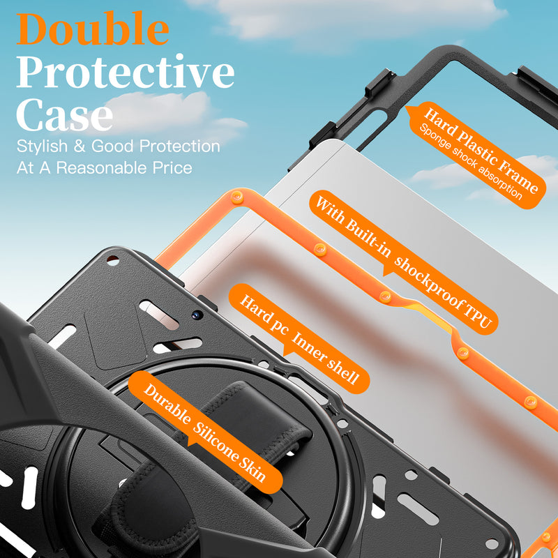 Load image into Gallery viewer, Samsung Galaxy Tab A11  (2025) 8.7&quot; - Heavy Duty 360 Degree Rotate Stand Hand Strap Case With Shoulder Strap
