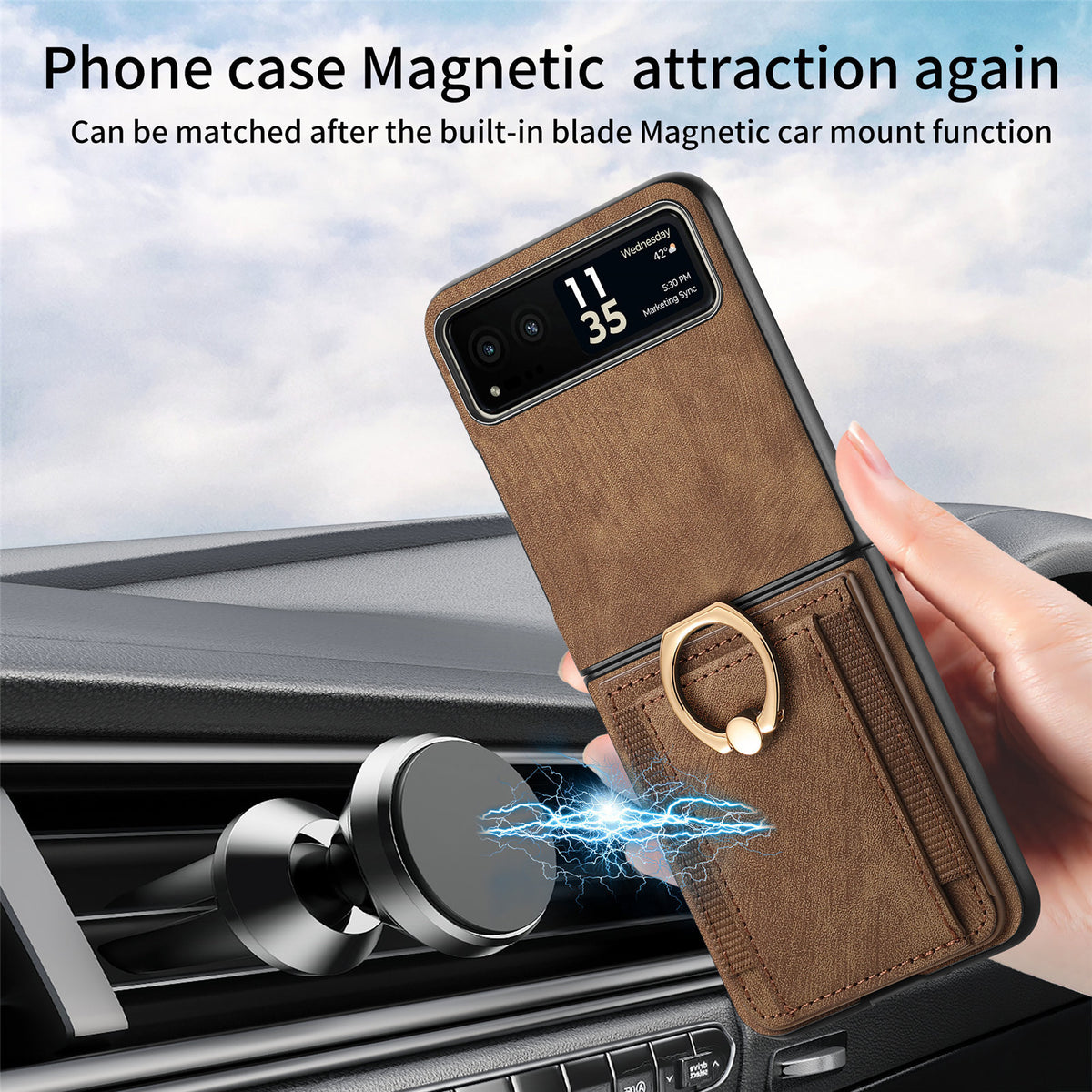 [With Ring Bracket] Motorola Moto Razr 60 PU Vegan Leather Card Slot Protective Case - i-Station Mobile Phone & Electronic Device Repair and Accessories