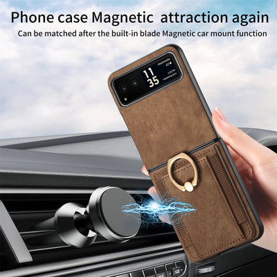 [With Ring Bracket] Motorola Moto Razr 60 PU Vegan Leather Card Slot Protective Case - i-Station Mobile Phone & Electronic Device Repair and Accessories