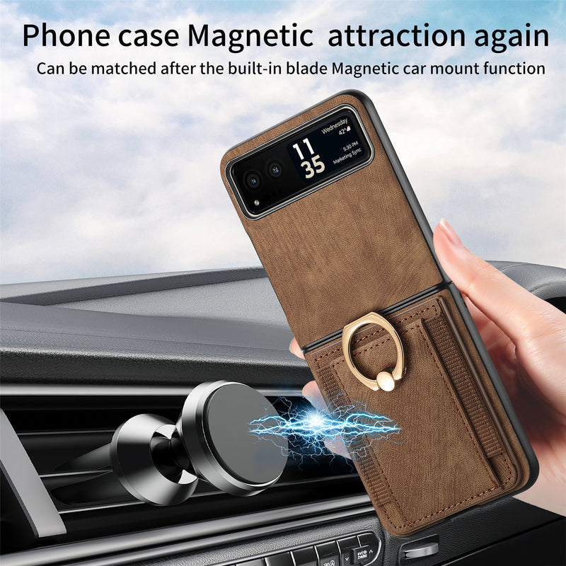 Load image into Gallery viewer, [With Ring Bracket] Motorola Moto Razr 60 PU Vegan Leather Card Slot Protective Case
