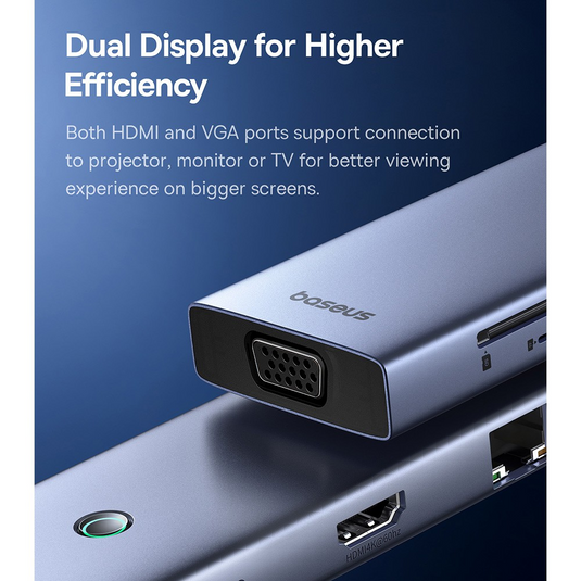 Baseus UltraJoy Series 10-Port HUB Docking Station-Space Grey (Type-C to HDMI4K@60Hz*1+VGA*1+USB 3.0*3+PD*1+RJ45*1+SD/TF*1+3.5mm*1) - i-Station Mobile Phone & Electronic Device Repair and Accessories