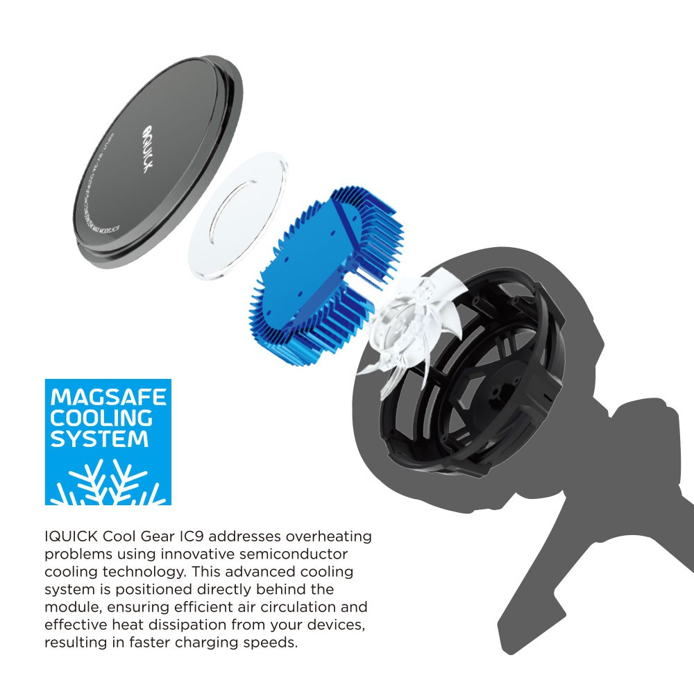 iQuick Magnetic Car Mount Charger with Cooling Semiconductor Radiator IC9 COOLGEAR 15W (IQUICK-C9)-Black - i-Station Mobile Phone & Electronic Device Repair and Accessories