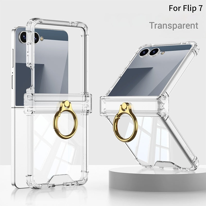 Load image into Gallery viewer, Samsung Galaxy Z Flip7 PC + TPU Full Covered Hinge Transparent Airbag Foldable Ring Case
