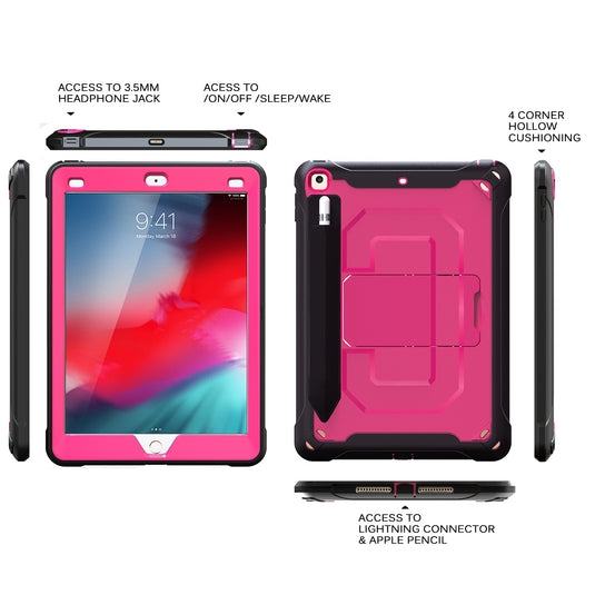 [Built-in Stand][With Pen Slot] Apple iPad 5/6 9.7'' 5/6th Gen (2017/2018) EVA Kid Friendly Heavy Duty Ring Holder Stand Case