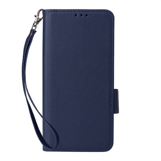 [With Card Slot] OPPO A5 Pro 5G - Premium Lychee-Grain Flip Leather Case With Detachable Wrist Strap
