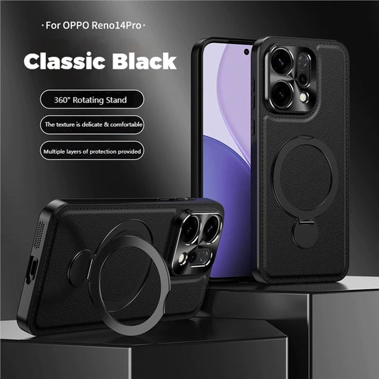 [Built-in Stand] Oppo Reno12 & Pro Full-Cover Metal Magnetic Stand PU Leather Phone Case