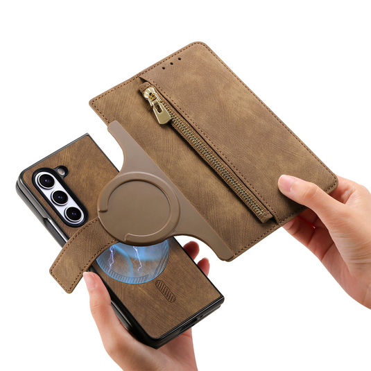 [With Card Slot] Samsung Galaxy Z Fold7 - Multi-functional Leather Wallet Case With Magnetic Flip Cover