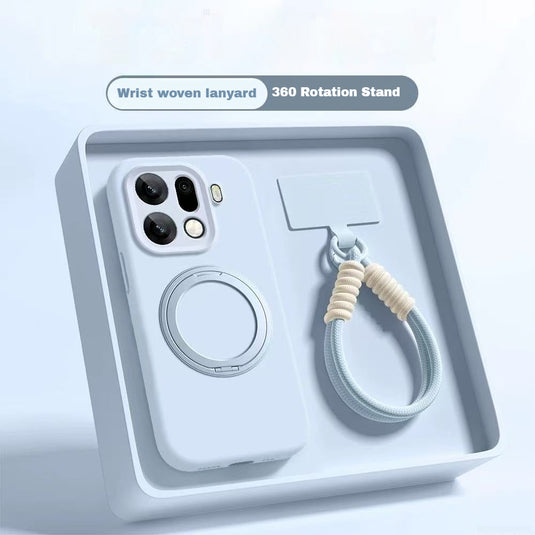 [Magsafe Compatible] OPPO Find X9/Pro - Premium 360° Magnetic Rotatable Stand Liquid Silicone Case with Braided Lanyard