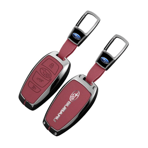 Subaru Full Metal  Coverage + PU Leather Car Key Fob Case Cover For Outback, Forester, Impreza, WRX, XV, Crosstrek, Legacy