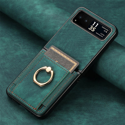 [With Ring Bracket] Motorola Moto Razr 60 PU Vegan Leather Card Slot Protective Case - i-Station Mobile Phone & Electronic Device Repair and Accessories