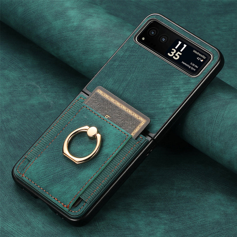 Load image into Gallery viewer, [With Ring Bracket] Motorola Moto Razr 60 PU Vegan Leather Card Slot Protective Case
