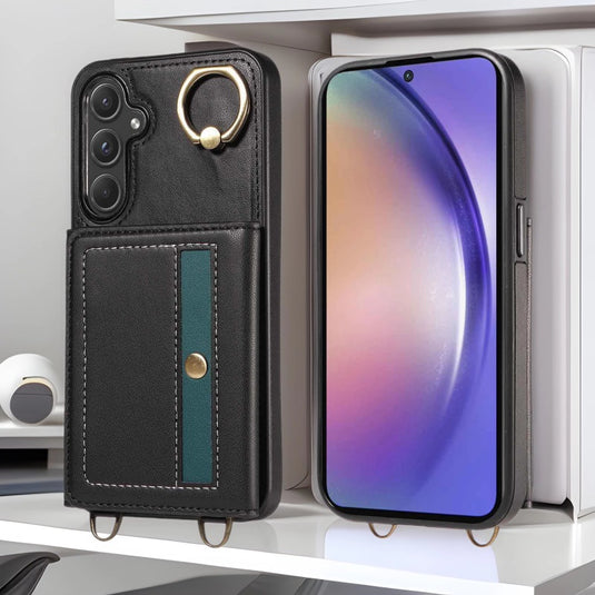 [With Ring Bracket][With Card Holder] Samsung S25/Plus/Ultra - Two-tone PU Leather Wallet Series Case