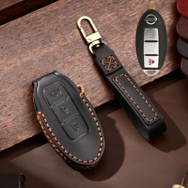Load image into Gallery viewer, Nissan Handcrafted Genuine Leather Car Key Fob Case Cover For Altima, Rogue, Sentra, Pathfinder, Frontier, Maxima, Titan, Murano, Kicks, Juke, Qashqai, X-Trail
