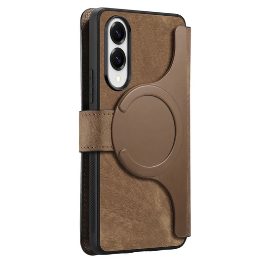 [Magsafe Compatible][Detachable] Samsung Galaxy S25 Edge (SM-S937) - Leather Flip Shockproof Wallet Series Case With Card Slot