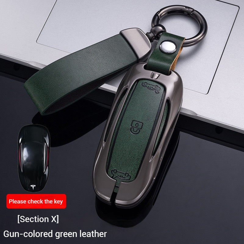 Load image into Gallery viewer, Tesla Metal + PU Leather Smart Car Key Fob Case for Model 3, S, Y, X
