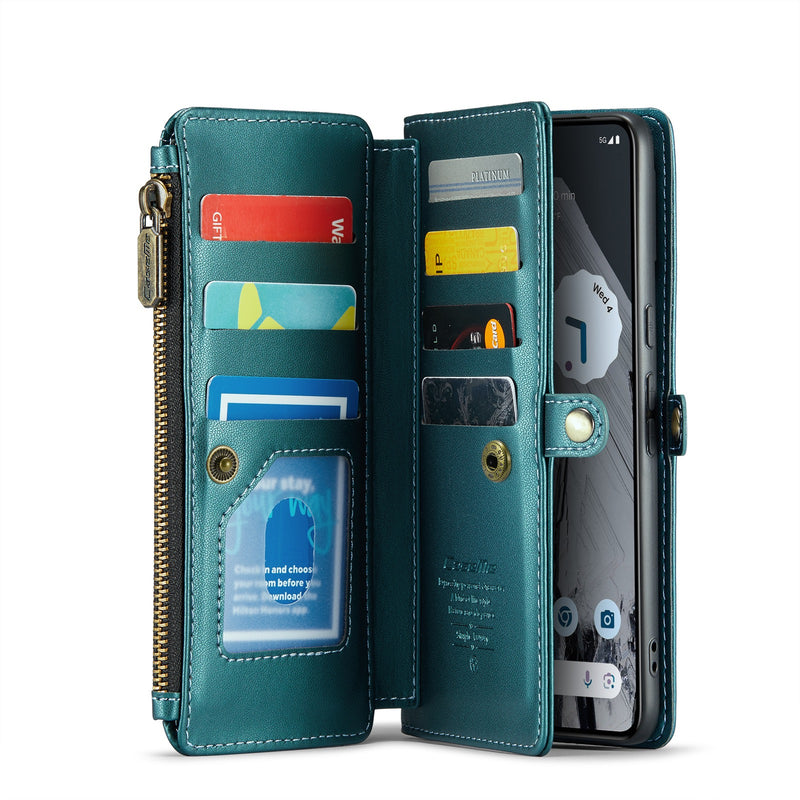 Load image into Gallery viewer, [Magsafe Compatible] Google Pixel 8/Pro - Zipper Style Crossbody PU Leather Wallet Series Stand Case With Lanyard
