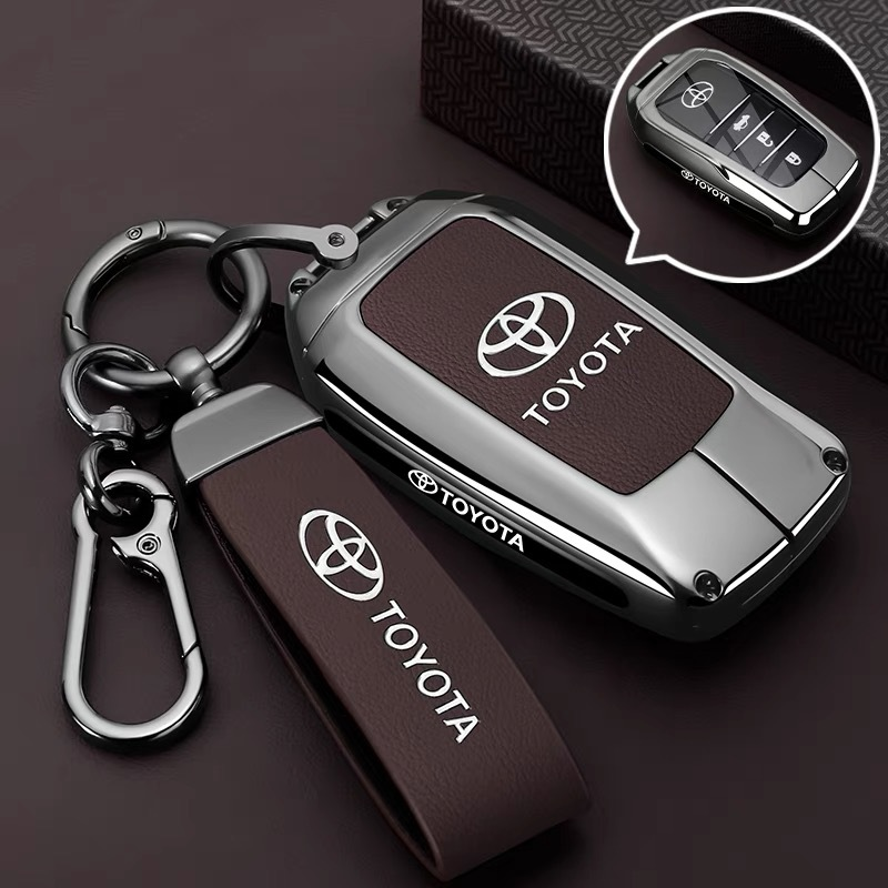 Load image into Gallery viewer, Toyota PU Leather + Zinc Alloy Car Key Fob Case Cover For Corolla, Prius, Camry, C-HR, RAV4, Altis, Land Cruiser Prado
