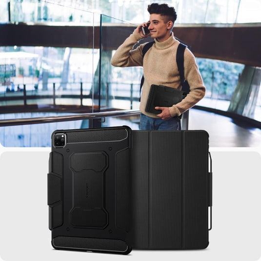 [Built-in Stand] Apple iPad Pro 12.9-inch 2022/2021 [M2/M1/6th/5th Gen] Cover with Pencil Holder Rugged Armor Shockproof Mechanics Series Case