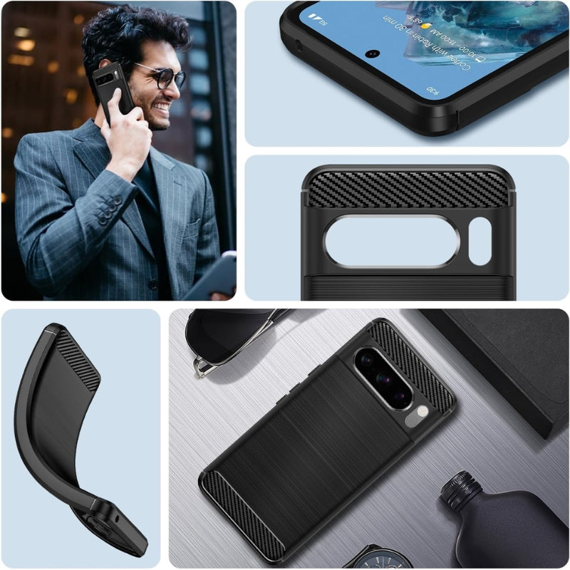 Load image into Gallery viewer, Google Pixel 7/7Pro/7A - Slim Fit Phone Cover with Shock-Absorption, Carbon Fiber TPU Rubber Protective Essentials Series Case
