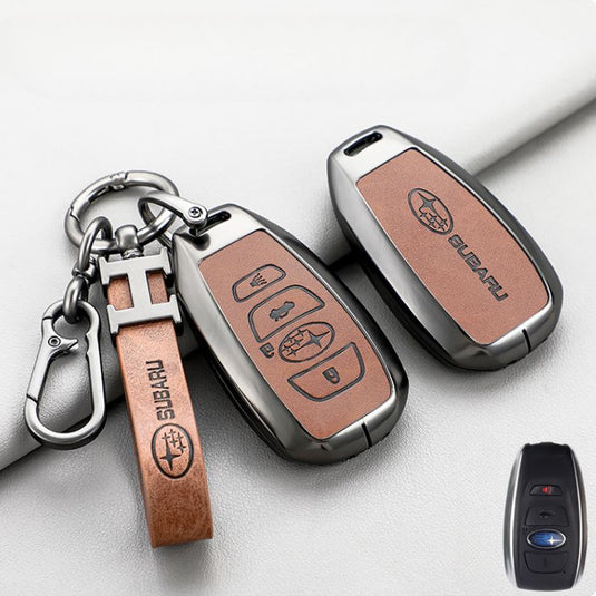 Subaru Zinc Alloy + PU Leather Car Key Fob Protective Cover Case For Outback, Forester, Impreza, WRX, XV, Crosstrek, Legacy