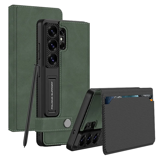 [With Card Slot] Samsung Galaxy S26 Ultra - Business Style Matte Leather Flip Magnetic Clasp Wallet Case