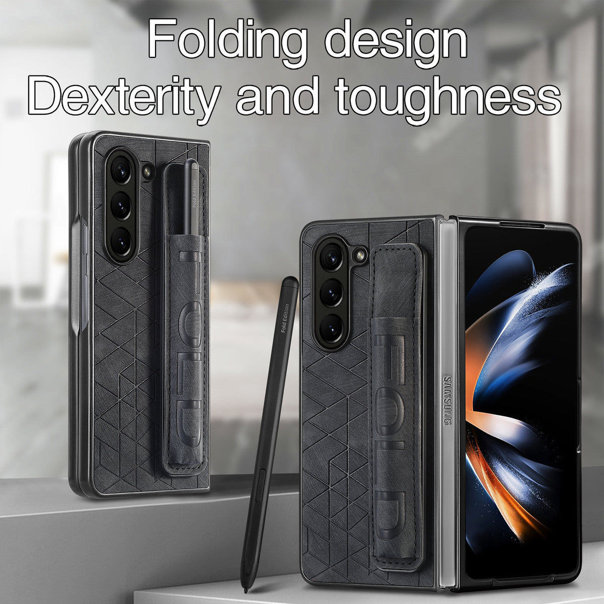 [With Pen Slot] Samsung Galaxy Z Fold4 (SM-F936) Foldable Vegan Leather Shockproof Case - i-Station Mobile Phone & Electronic Device Repair and Accessories
