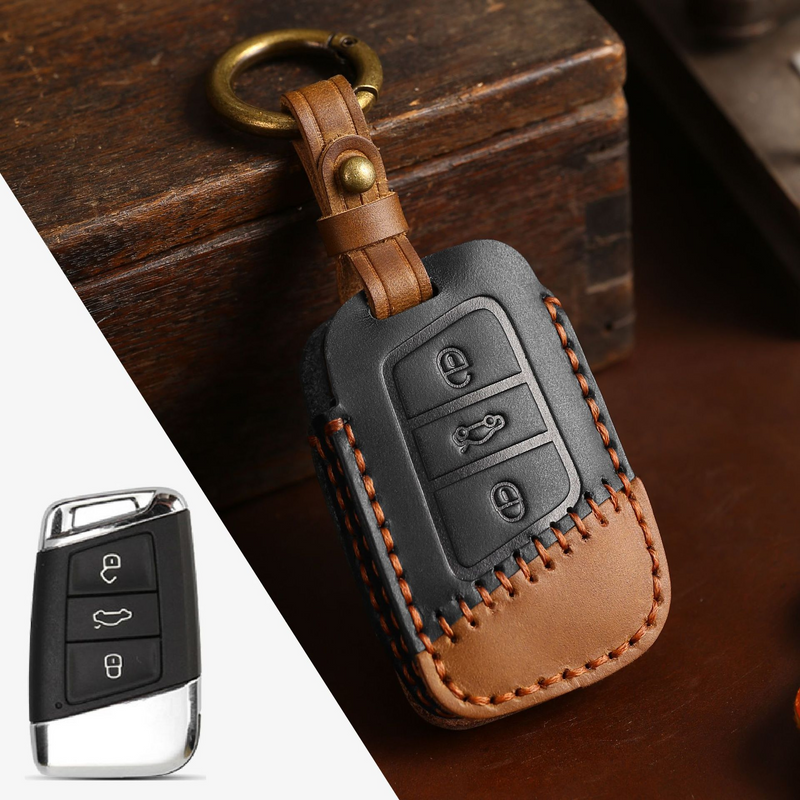 Load image into Gallery viewer, Volkswagen Handcrafted Genuine Leather Car Key Fob Case Cover For Passat, Golf, Magotan, Jetta, Tiguan
