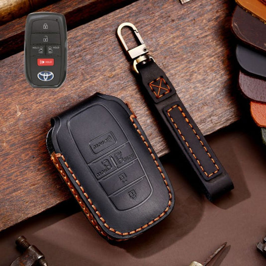 Toyota Handcrafted Genuine Leather Car Key Fob Protective Case Cover For Highlander, RAV4, Camry, Sienna, Tacoma, 4Runner, Tundra, Sequoia, Land Cruiser