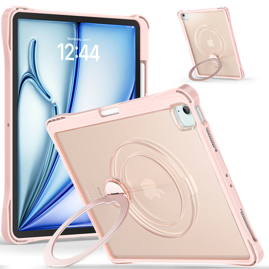 [With Pen Slot] Apple iPad Air 13-inch M2/M3/M4 (2024/2025/2026) 360° Rotating Stand Frosted Hard Acrylic Shockproof Cover Case