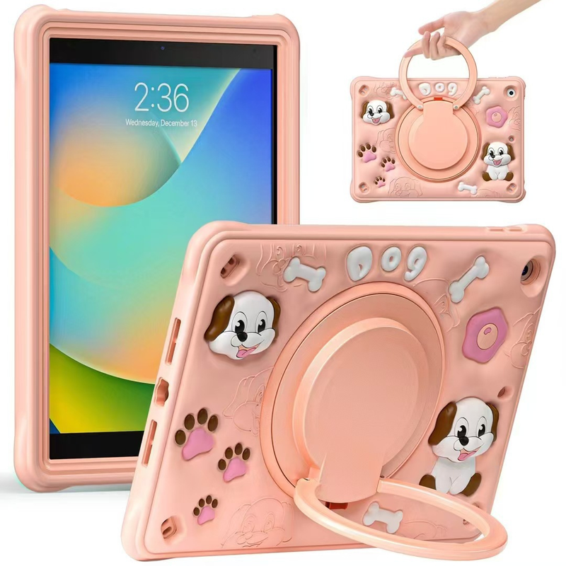 Load image into Gallery viewer, Apple iPad 7/8/9 10.2" 7/8/9th Gen (2019/2020/2021) 3D Cartoon Silicone Rugged 360°Rotating Hand Strap Stand Case
