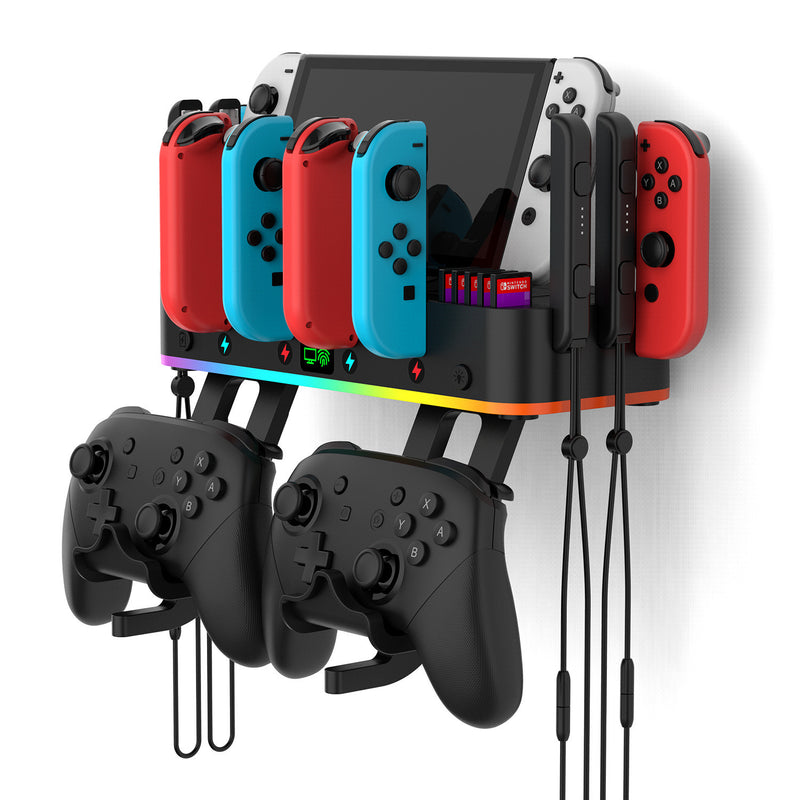 Load image into Gallery viewer, Nintendo Switch &amp; OLED - Multi-functional RGB Wall Mount Stand Handle Hanger Bracket Charging Dock
