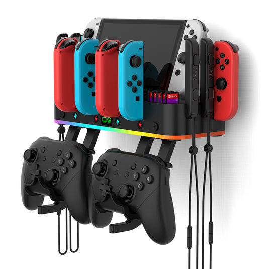 Nintendo Switch & OLED - Multi-functional RGB Wall Mount Stand Handle Hanger Bracket Charging Dock