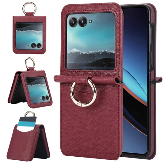 [With Card Solt][Built-in Ring Bracket] Motorola Moto Razr 40/Ultra Ultra-thin Full Protective Shockproof Genuine Leather Series Case